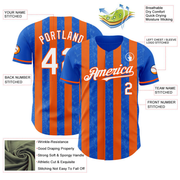 Custom Thunder Blue White-Orange Classic Vertical Stripe Fluid Liquid Texture Authentic Baseball Jersey