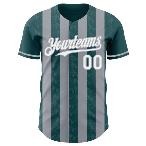 Custom Midnight Green White-Gray Classic Vertical Stripe Fluid Liquid Texture Authentic Baseball Jersey
