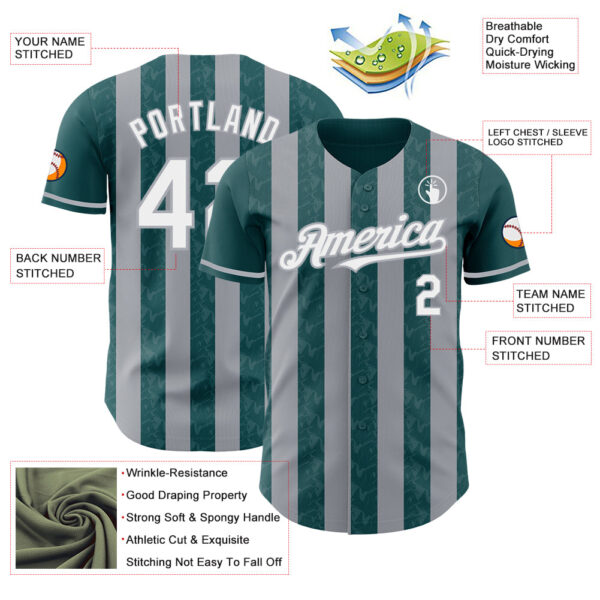 Custom Midnight Green White-Gray Classic Vertical Stripe Fluid Liquid Texture Authentic Baseball Jersey