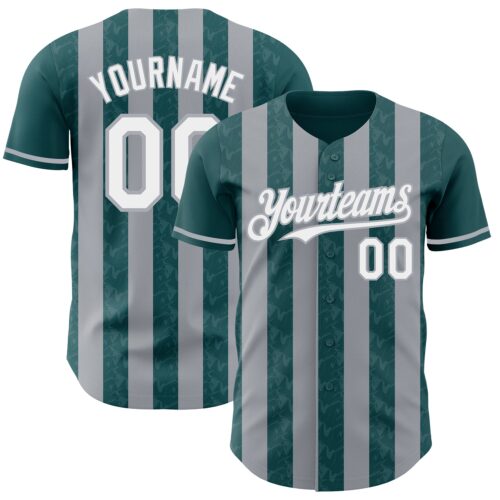 Pinstripe0328 Custom Midnight Green White-Gray Classic Vertical Stripe Fluid Liquid Texture Authentic Baseball Jersey