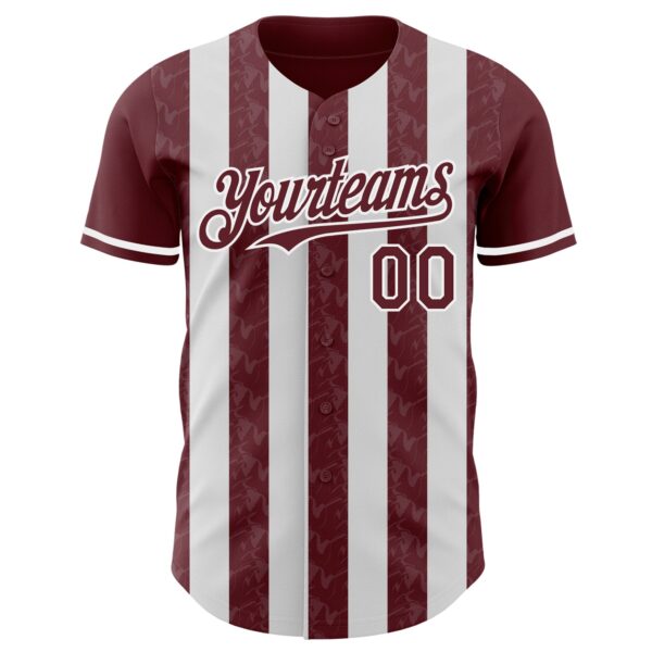 Custom Burgundy-White Classic Vertical Stripe Fluid Liquid Texture Authentic Baseball Jersey