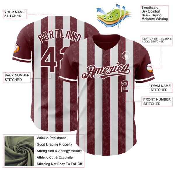 Custom Burgundy-White Classic Vertical Stripe Fluid Liquid Texture Authentic Baseball Jersey