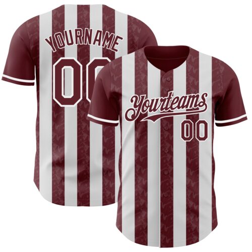 Pinstripe0329 Custom Burgundy-White Classic Vertical Stripe Fluid Liquid Texture Authentic Baseball Jersey