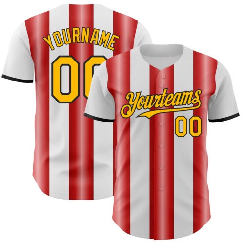 Pinstripe0332 Custom White Gold Red-Black Gradient Vertical Stripe Argentina Style Authentic Baseball Jersey