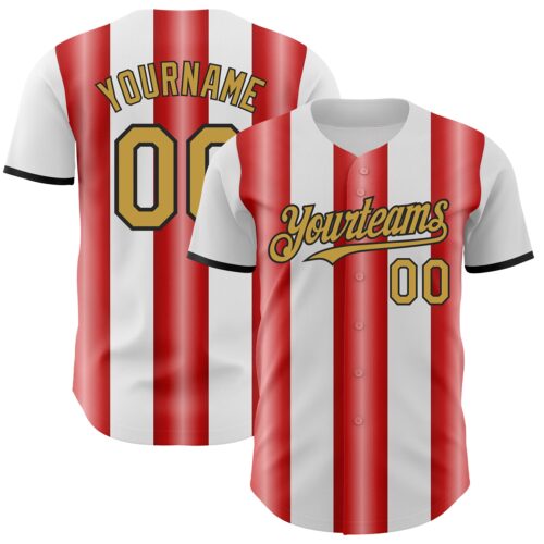 Pinstripe0333 Custom White Old Gold Red-Black Gradient Vertical Stripe Argentina Style Authentic Baseball Jersey
