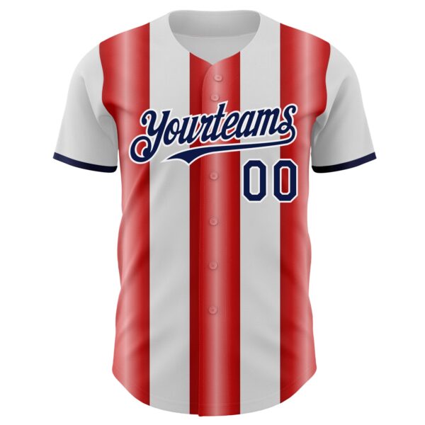 Custom White Navy-Red Gradient Vertical Stripe Argentina Style Authentic Baseball Jersey