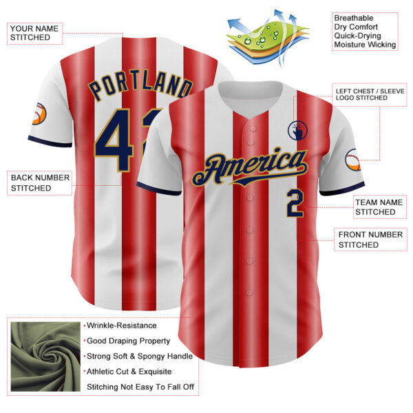 Custom White Navy Red-Old Gold Gradient Vertical Stripe Argentina Style Authentic Baseball Jersey