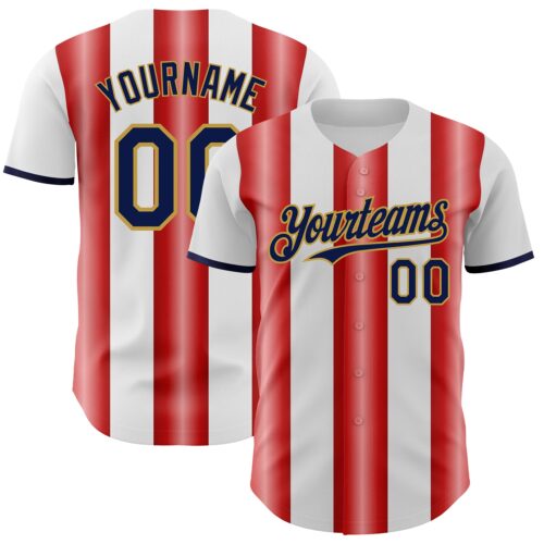 Pinstripe0336 Custom White Navy Red-Old Gold Gradient Vertical Stripe Argentina Style Authentic Baseball Jersey