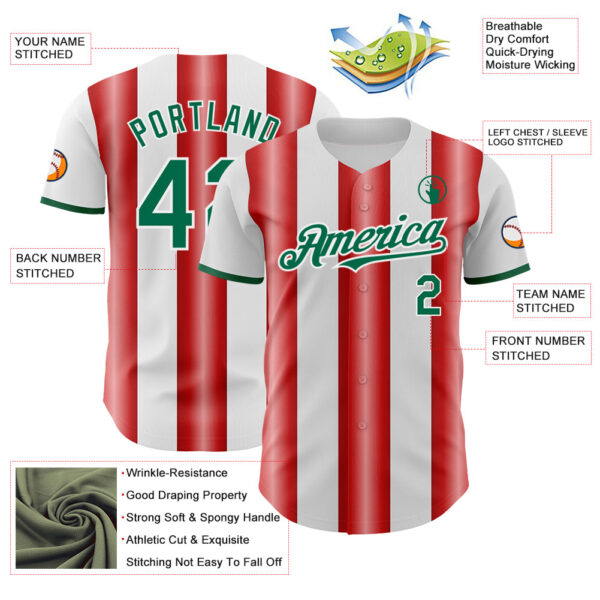 Custom White Kelly Green-Red Gradient Vertical Stripe Argentina Style Authentic Baseball Jersey