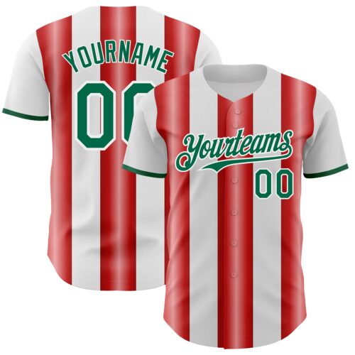 Pinstripe0337 Custom White Kelly Green-Red Gradient Vertical Stripe Argentina Style Authentic Baseball Jersey