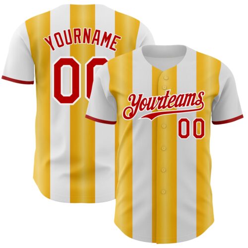 Pinstripe0338 Custom White Red-Gold Gradient Vertical Stripe Argentina Style Authentic Baseball Jersey