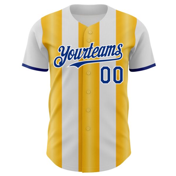Custom White Royal-Gold Gradient Vertical Stripe Argentina Style Authentic Baseball Jersey