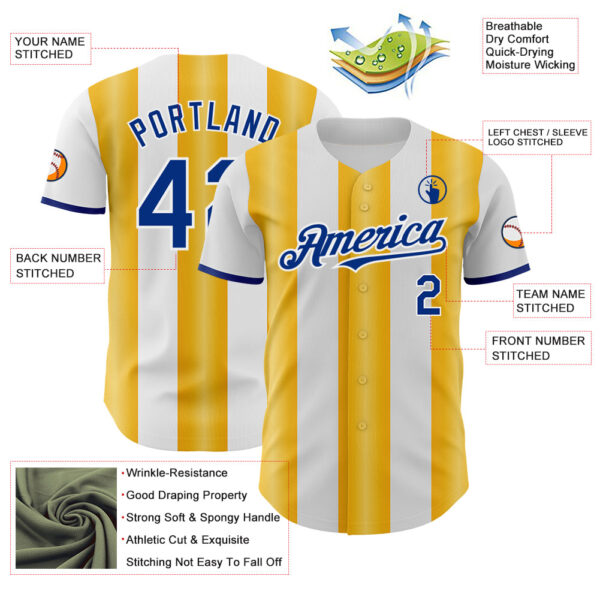 Custom White Royal-Gold Gradient Vertical Stripe Argentina Style Authentic Baseball Jersey