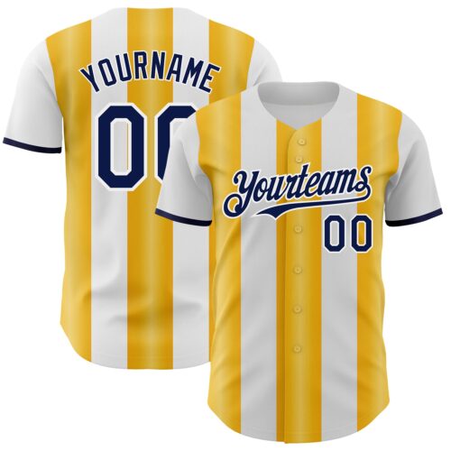 Pinstripe0340 Custom White Navy-Gold Gradient Vertical Stripe Argentina Style Authentic Baseball Jersey