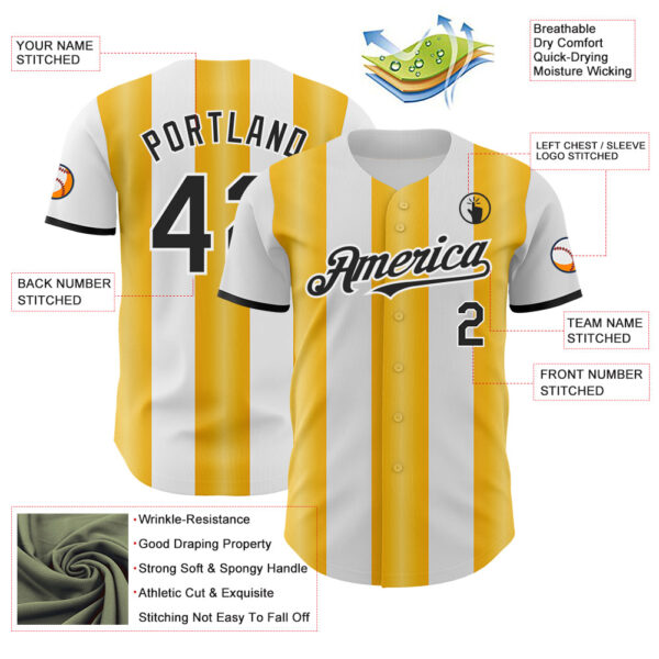 Custom White Black-Gold Gradient Vertical Stripe Argentina Style Authentic Baseball Jersey