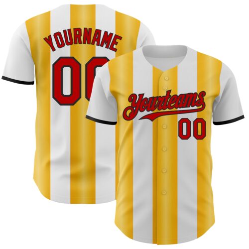 Pinstripe0342 Custom White Red Gold-Black Gradient Vertical Stripe Argentina Style Authentic Baseball Jersey