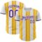 Custom White Purple-Gold Gradient Vertical Stripe Argentina Style Authentic Baseball Jersey