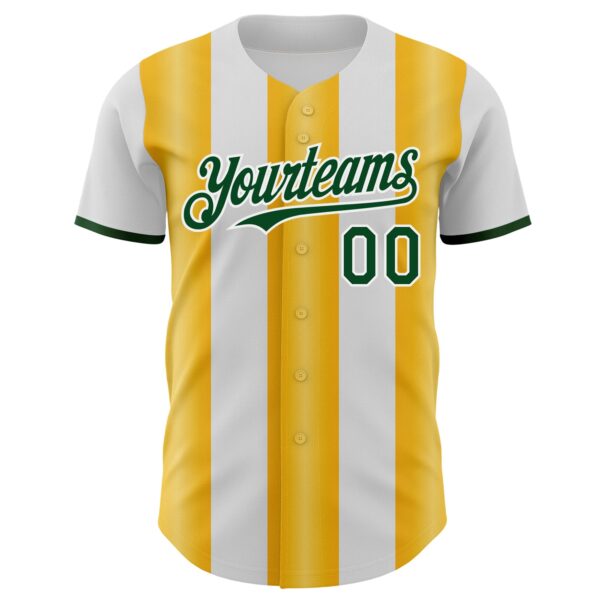 Custom White Green-Gold Gradient Vertical Stripe Argentina Style Authentic Baseball Jersey