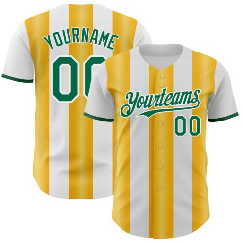 Custom White Kelly Green-Gold Gradient Vertical Stripe Argentina Style Authentic Baseball Jersey