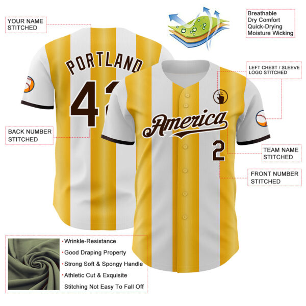 Custom White Brown-Gold Gradient Vertical Stripe Argentina Style Authentic Baseball Jersey