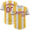 Custom White Crimson-Gold Gradient Vertical Stripe Argentina Style Authentic Baseball Jersey