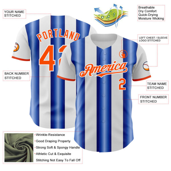 Custom White Orange-Royal Gradient Vertical Stripe Argentina Style Authentic Baseball Jersey