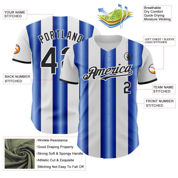 Custom White Black-Royal Gradient Vertical Stripe Argentina Style Authentic Baseball Jersey