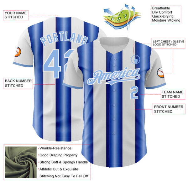 Custom White Light Blue-Royal Gradient Vertical Stripe Argentina Style Authentic Baseball Jersey