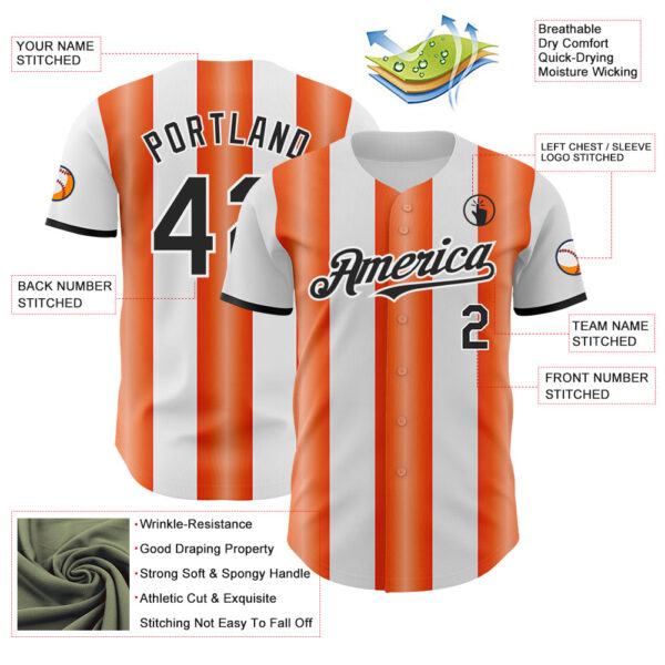 Custom White Black-Orange Gradient Vertical Stripe Argentina Style Authentic Baseball Jersey