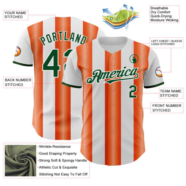 Custom White Green-Orange Gradient Vertical Stripe Argentina Style Authentic Baseball Jersey