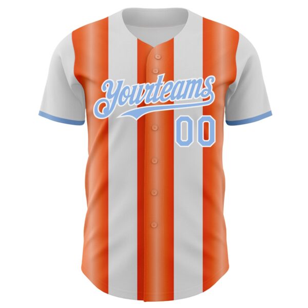 Custom White Light Blue-Orange Gradient Vertical Stripe Argentina Style Authentic Baseball Jersey