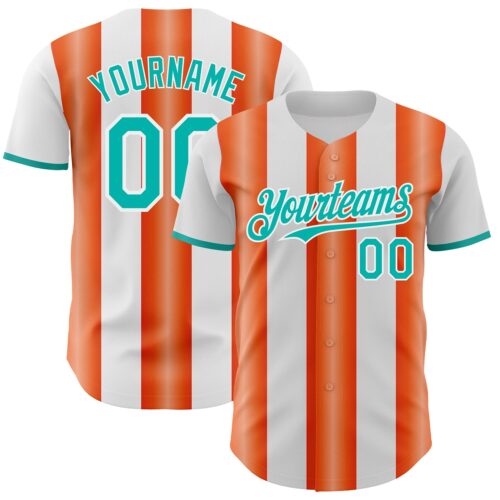 Pinstripe0364 Custom White Aqua-Orange Gradient Vertical Stripe Argentina Style Authentic Baseball Jersey