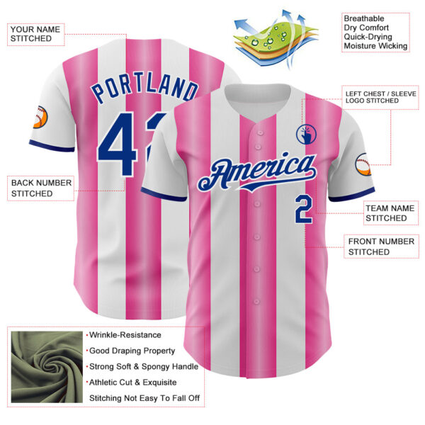 Custom White Royal-Pink Gradient Vertical Stripe Argentina Style Authentic Baseball Jersey
