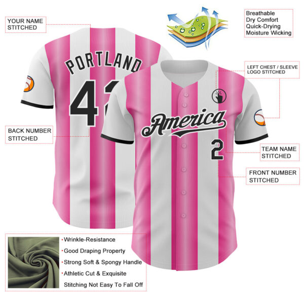 Custom White Black-Pink Gradient Vertical Stripe Argentina Style Authentic Baseball Jersey