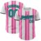 Custom White Teal Pink-Black Gradient Vertical Stripe Argentina Style Authentic Baseball Jersey