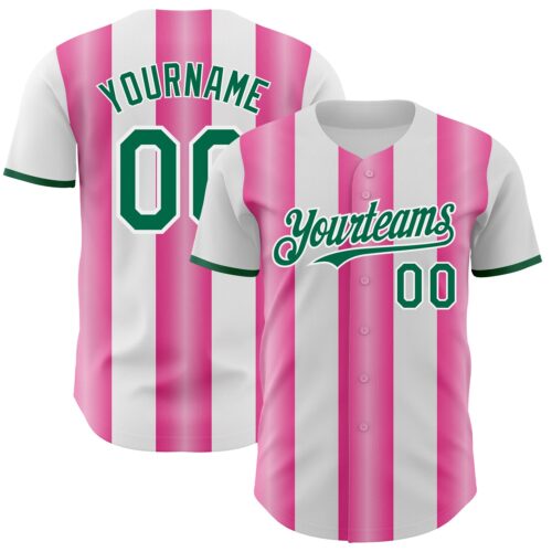 Custom White Kelly Green-Pink Gradient Vertical Stripe Argentina Style Authentic Baseball Jersey