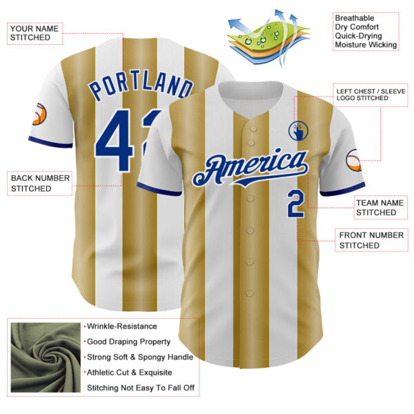 Custom White Royal-Old Gold Gradient Vertical Stripe Argentina Style Authentic Baseball Jersey