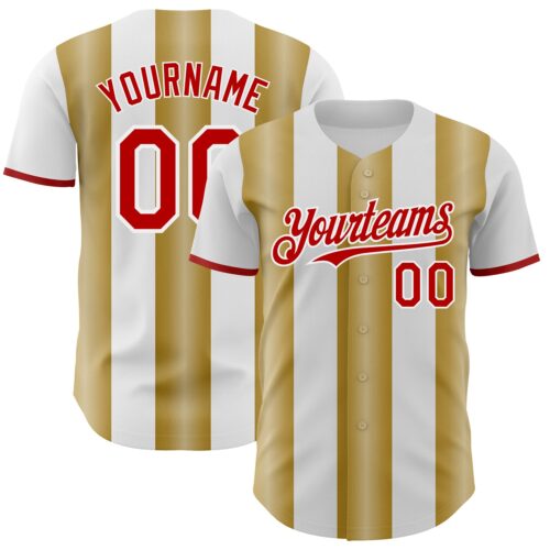 Pinstripe0379 Custom White Red-Old Gold Gradient Vertical Stripe Argentina Style Authentic Baseball Jersey
