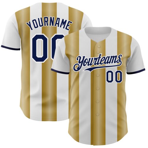 Pinstripe0380 Custom White Navy-Old Gold Gradient Vertical Stripe Argentina Style Authentic Baseball Jersey