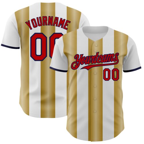 Pinstripe0381 Custom White Red Old Gold-Navy Gradient Vertical Stripe Argentina Style Authentic Baseball Jersey