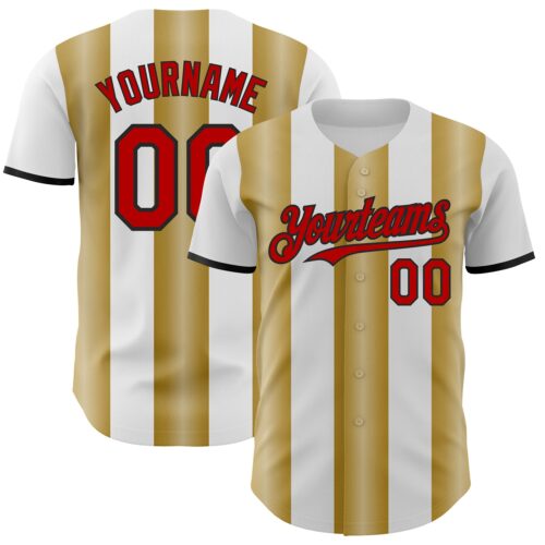 Pinstripe0383 Custom White Red Old Gold-Black Gradient Vertical Stripe Argentina Style Authentic Baseball Jersey