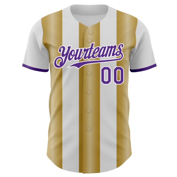 Custom White Purple-Old Gold Gradient Vertical Stripe Argentina Style Authentic Baseball Jersey