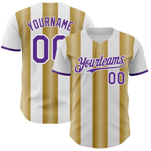Pinstripe0384 Custom White Purple-Old Gold Gradient Vertical Stripe Argentina Style Authentic Baseball Jersey