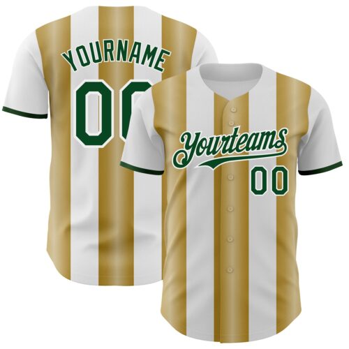 Pinstripe0385 Custom White Green-Old Gold Gradient Vertical Stripe Argentina Style Authentic Baseball Jersey