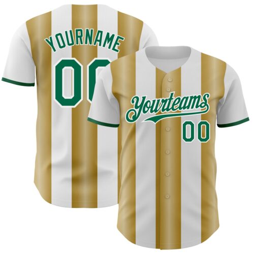Pinstripe0386 Custom White Kelly Green-Old Gold Gradient Vertical Stripe Argentina Style Authentic Baseball Jersey