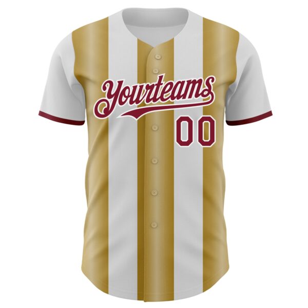 Custom White Crimson-Old Gold Gradient Vertical Stripe Argentina Style Authentic Baseball Jersey