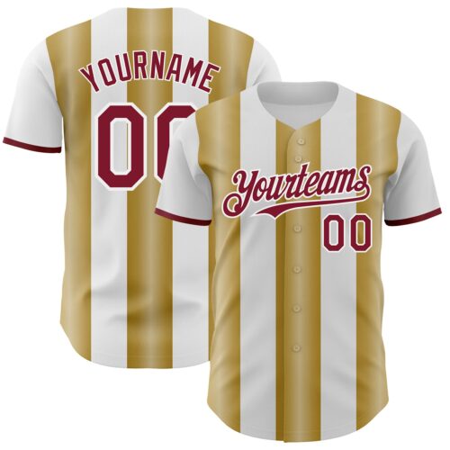 Pinstripe0387 Custom White Crimson-Old Gold Gradient Vertical Stripe Argentina Style Authentic Baseball Jersey