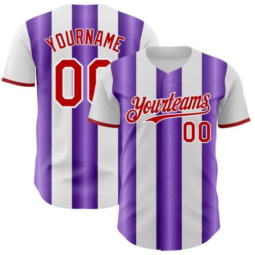 Pinstripe0388 Custom White Red-Purple Gradient Vertical Stripe Argentina Style Authentic Baseball Jersey
