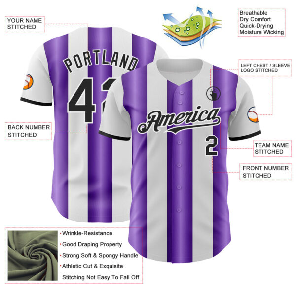 Custom White Black-Purple Gradient Vertical Stripe Argentina Style Authentic Baseball Jersey
