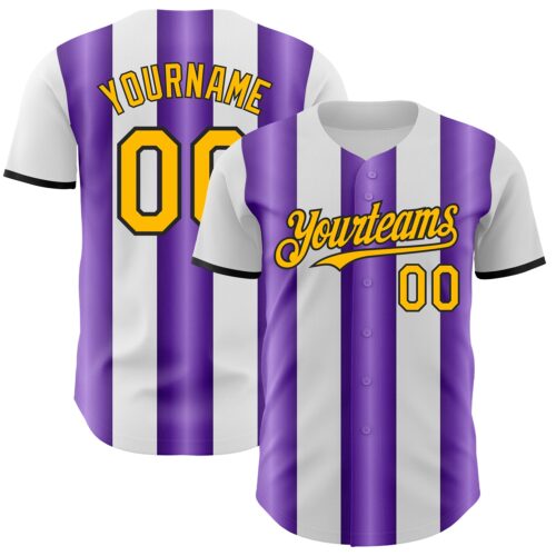 Pinstripe0391 Custom White Gold Purple-Black Gradient Vertical Stripe Argentina Style Authentic Baseball Jersey
